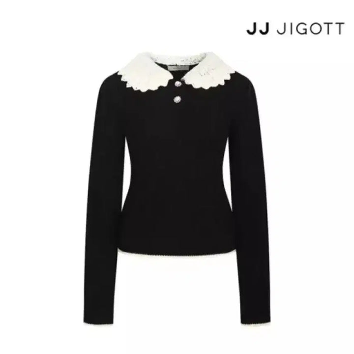 [BUNJANG] JJ JIGOTT Lace Collar Pullover Knit Black / 실착1회.JJ JIGOTT 레이스 칼라 풀오버 니트 블랙 55사이즈