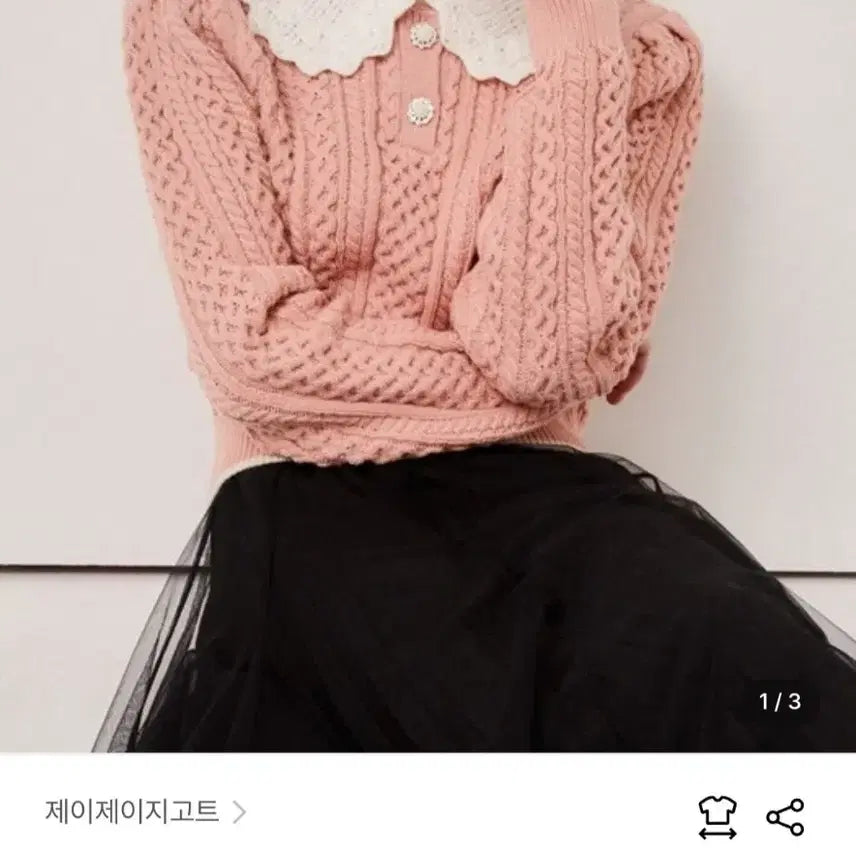 [BUNJANG] JJ JIGOTT Lace Collar Pullover Knit Black / 실착1회.JJ JIGOTT 레이스 칼라 풀오버 니트 블랙 55사이즈