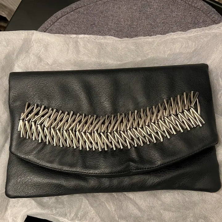 [BUNJANG] Black Leather Chain Shoulder &amp; Clutch Bag / 블랙 레더 체인 숄더&amp;클러치백 (수제가죽)