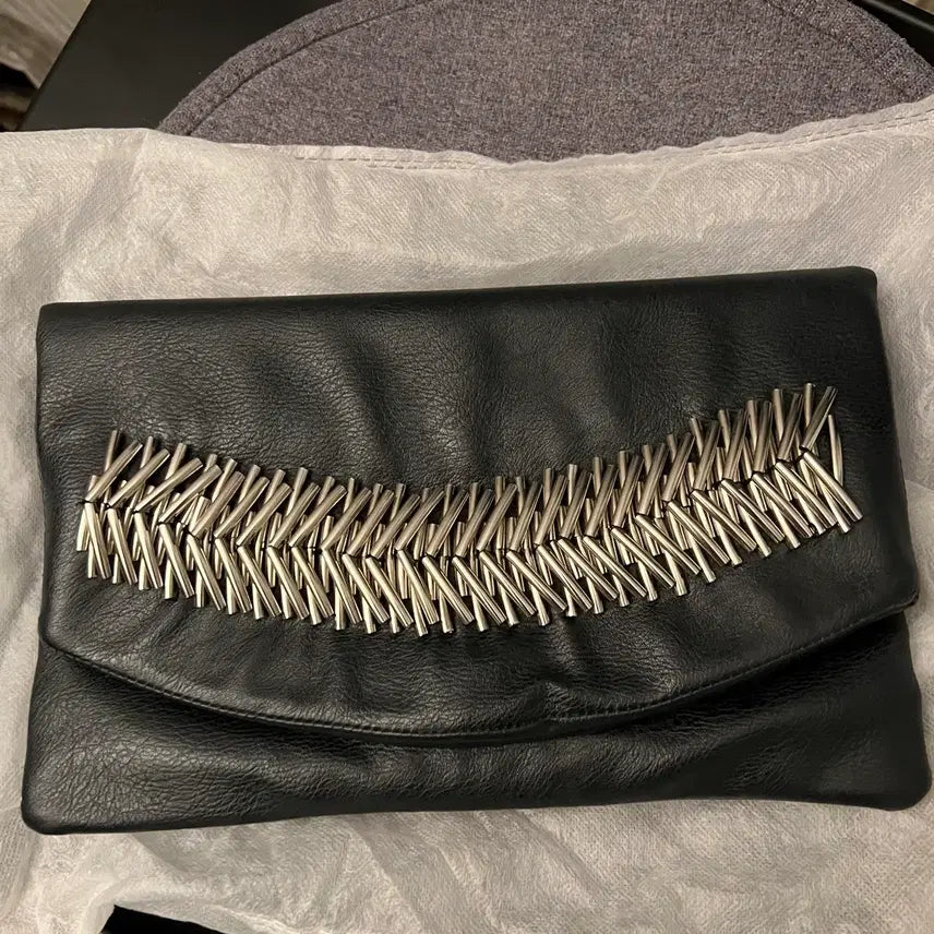 [BUNJANG] Black Leather Chain Shoulder &amp; Clutch Bag / 블랙 레더 체인 숄더&amp;클러치백 (수제가죽)