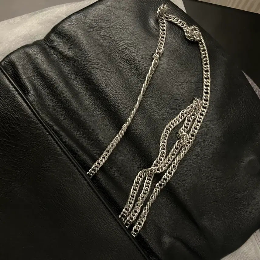 [BUNJANG] Black Leather Chain Shoulder &amp; Clutch Bag / 블랙 레더 체인 숄더&amp;클러치백 (수제가죽)