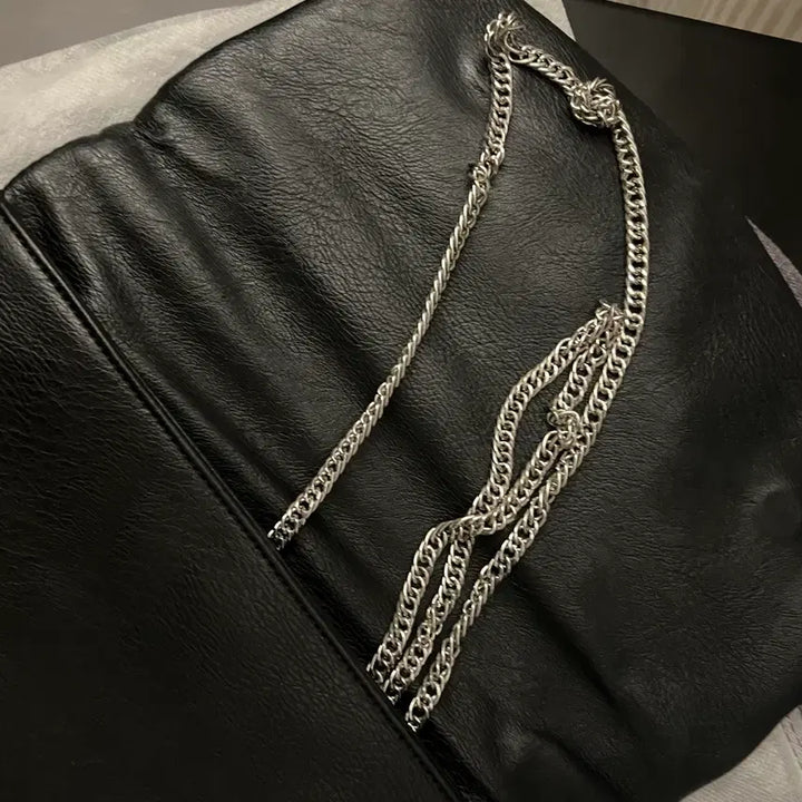 [BUNJANG] Black Leather Chain Shoulder &amp; Clutch Bag / 블랙 레더 체인 숄더&amp;클러치백 (수제가죽)