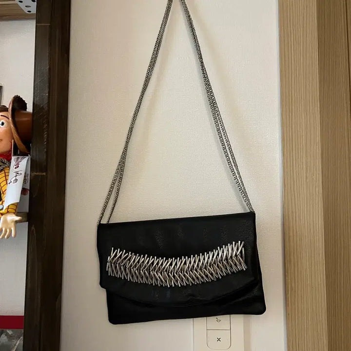 [BUNJANG] Black Leather Chain Shoulder &amp; Clutch Bag / 블랙 레더 체인 숄더&amp;클러치백 (수제가죽)