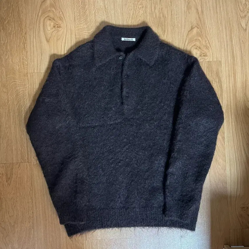 [BUNJANG] Auralee Brushed Super Kid Mohair Polo Knit Dark Brown Long Sleeve / 오라리 브러쉬드 슈퍼키드 모헤어 폴로 니트 다크브라운 긴팔