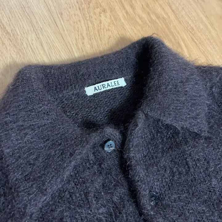 [BUNJANG] Auralee Brushed Super Kid Mohair Polo Knit Dark Brown Long Sleeve / 오라리 브러쉬드 슈퍼키드 모헤어 폴로 니트 다크브라운 긴팔