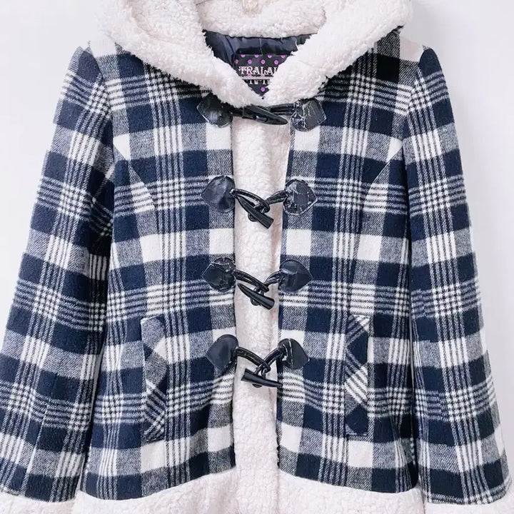 [BUNJANG] TRALALA Black Checkered Duffle Coat / TRALALA 트랄라라 검정 체크 떡볶이 양털 코트