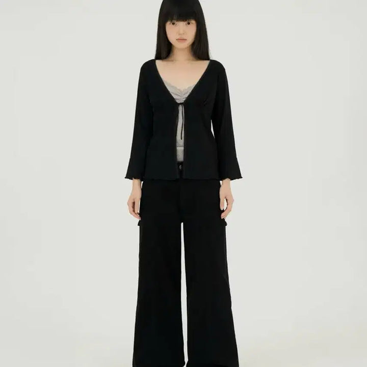 [BUNJANG] Mireco Pocket Wide Cotton Cargo Pants - Black / 미레코 미니 포켓 와이드 코튼 팬츠 카고 팬츠 블랙