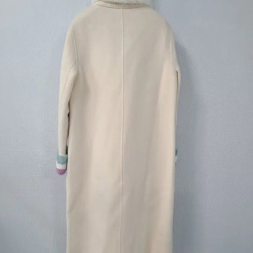 [BUNJANG] Satin Ivory Long Coat / Satin 퍼 카라 롱 코트 아이보리