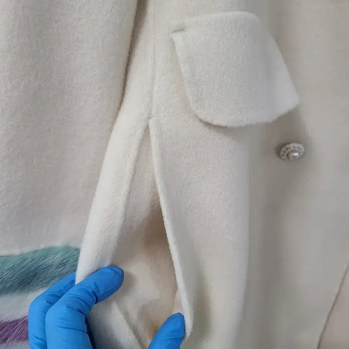 [BUNJANG] Satin Ivory Long Coat / Satin 퍼 카라 롱 코트 아이보리
