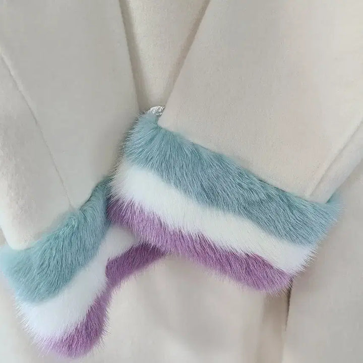 [BUNJANG] Satin Ivory Long Coat / Satin 퍼 카라 롱 코트 아이보리