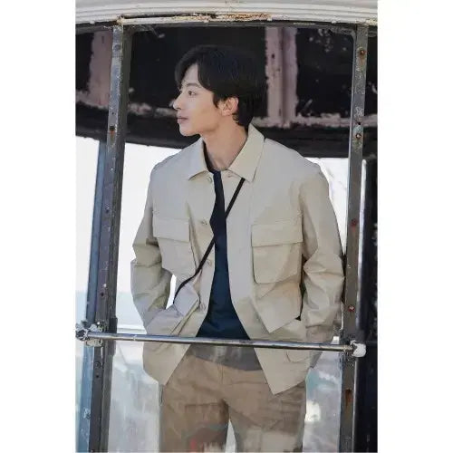 [BUNJANG] Epigram Beige Ripstop Safari Jacket for Men / 에피그램 베이지색 남성 립스타 사파리 자켓