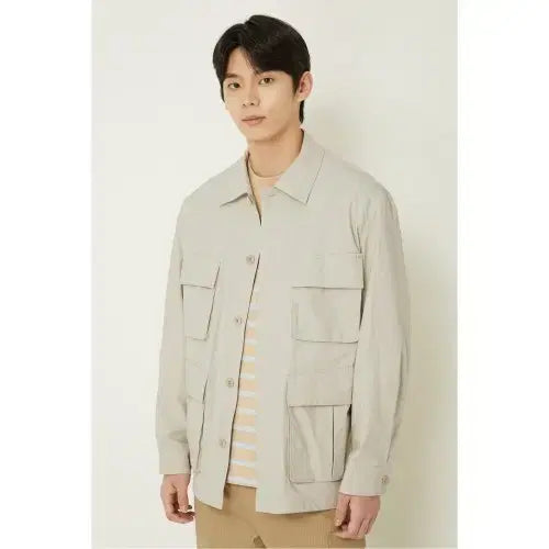 [BUNJANG] Epigram Beige Ripstop Safari Jacket for Men / 에피그램 베이지색 남성 립스타 사파리 자켓