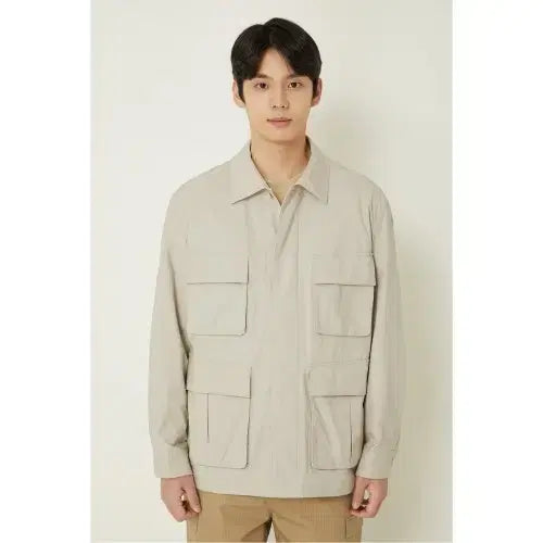 [BUNJANG] Epigram Beige Ripstop Safari Jacket for Men / 에피그램 베이지색 남성 립스타 사파리 자켓