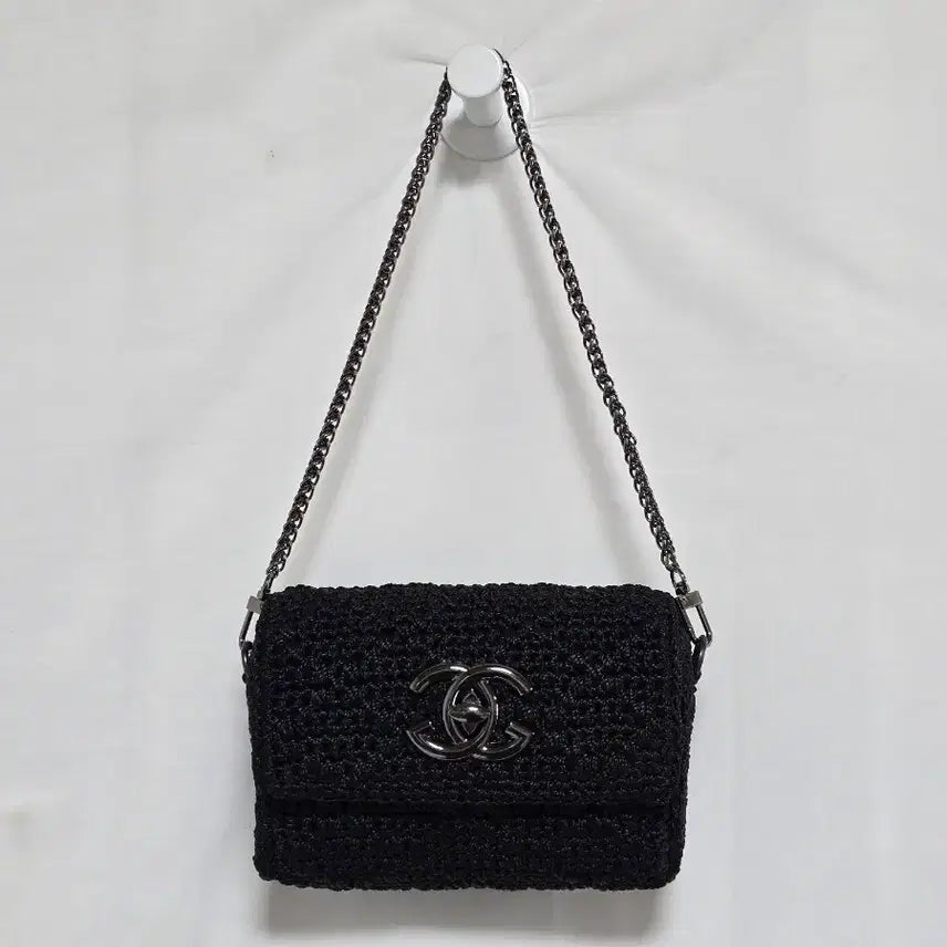 [BUNJANG] Black Rattan Mini Chain Shoulder Bag / 블랙 라탄 미니 블랙 체인 숄더백 토트백 핸드백 0312