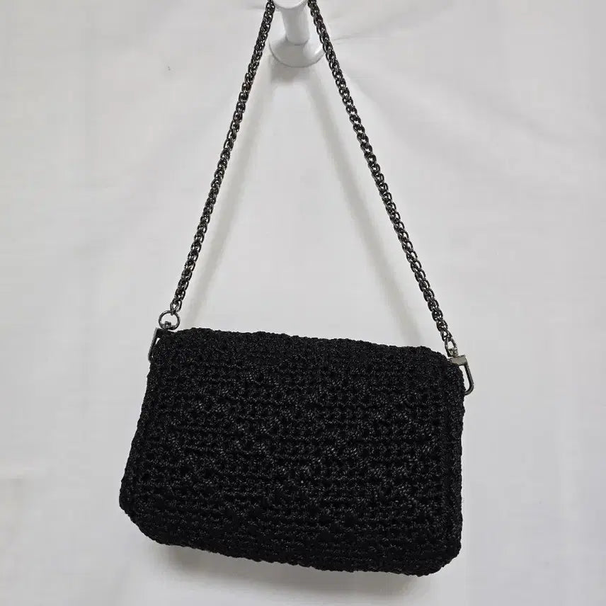 [BUNJANG] Black Rattan Mini Chain Shoulder Bag / 블랙 라탄 미니 블랙 체인 숄더백 토트백 핸드백 0312
