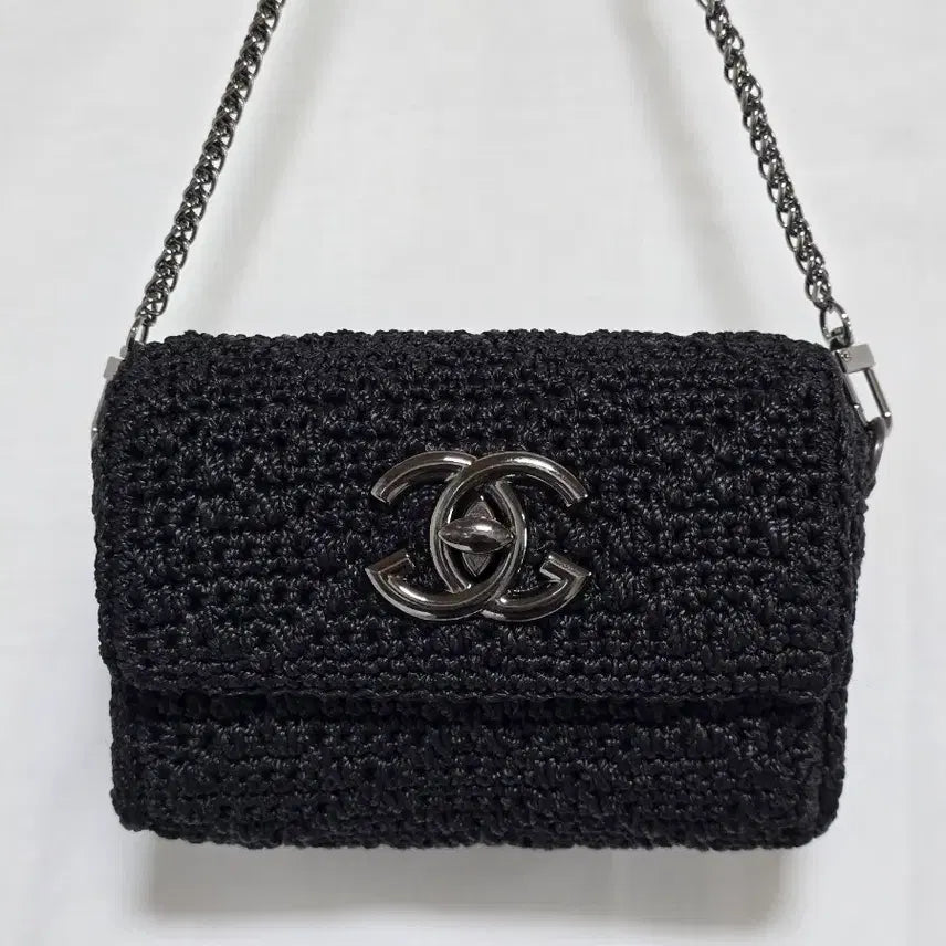 [BUNJANG] Black Rattan Mini Chain Shoulder Bag / 블랙 라탄 미니 블랙 체인 숄더백 토트백 핸드백 0312