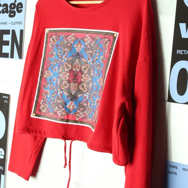 [BUNJANG] ZARA Ethnic Red Crop Sweatshirt / W(M) 자라 맨투맨 티셔츠 에스닉 레드 크롭-17832