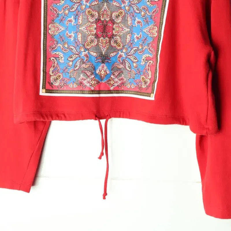 [BUNJANG] ZARA Ethnic Red Crop Sweatshirt / W(M) 자라 맨투맨 티셔츠 에스닉 레드 크롭-17832