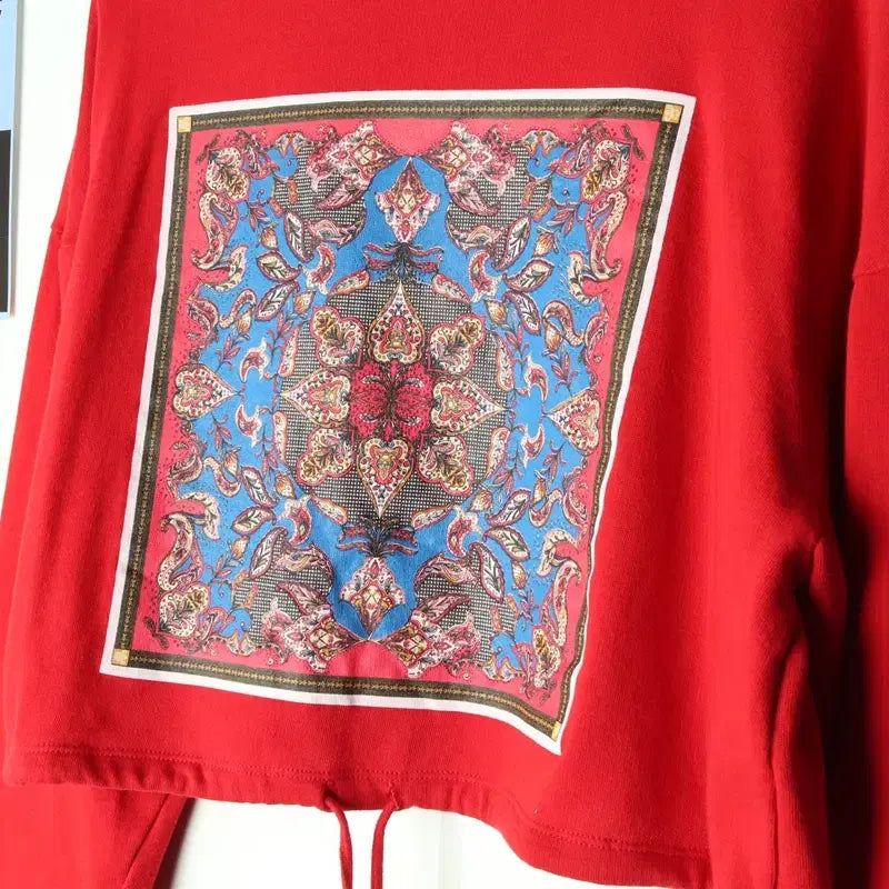 [BUNJANG] ZARA Ethnic Red Crop Sweatshirt / W(M) 자라 맨투맨 티셔츠 에스닉 레드 크롭-17832