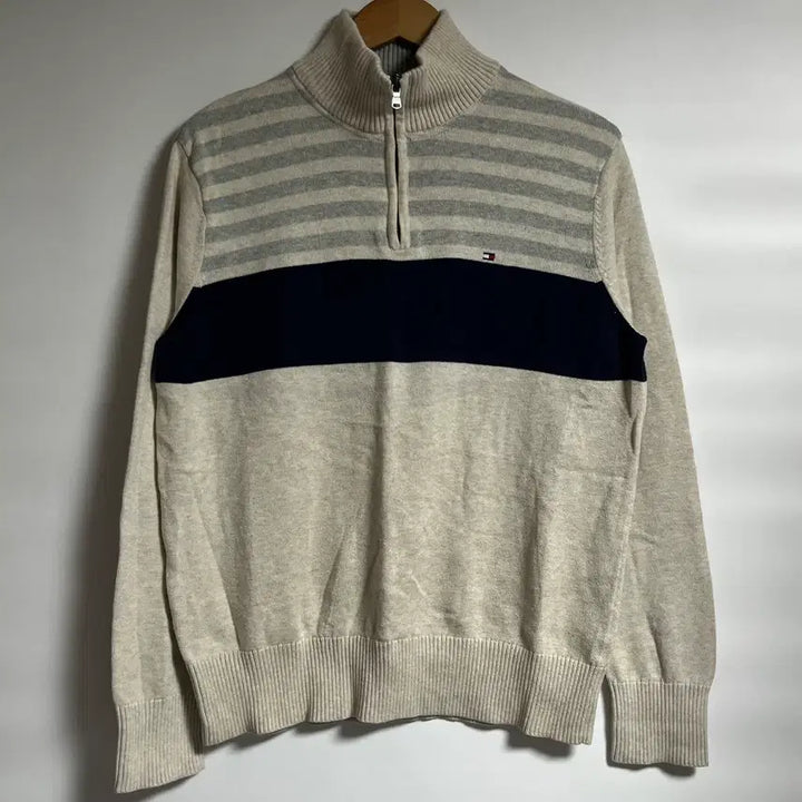 [BUNJANG] Tommy Hilfiger Striped Half-Zip Knit Sweater M / 공용 타미힐피거 스트라이프 반집업 니트 스웨터 M