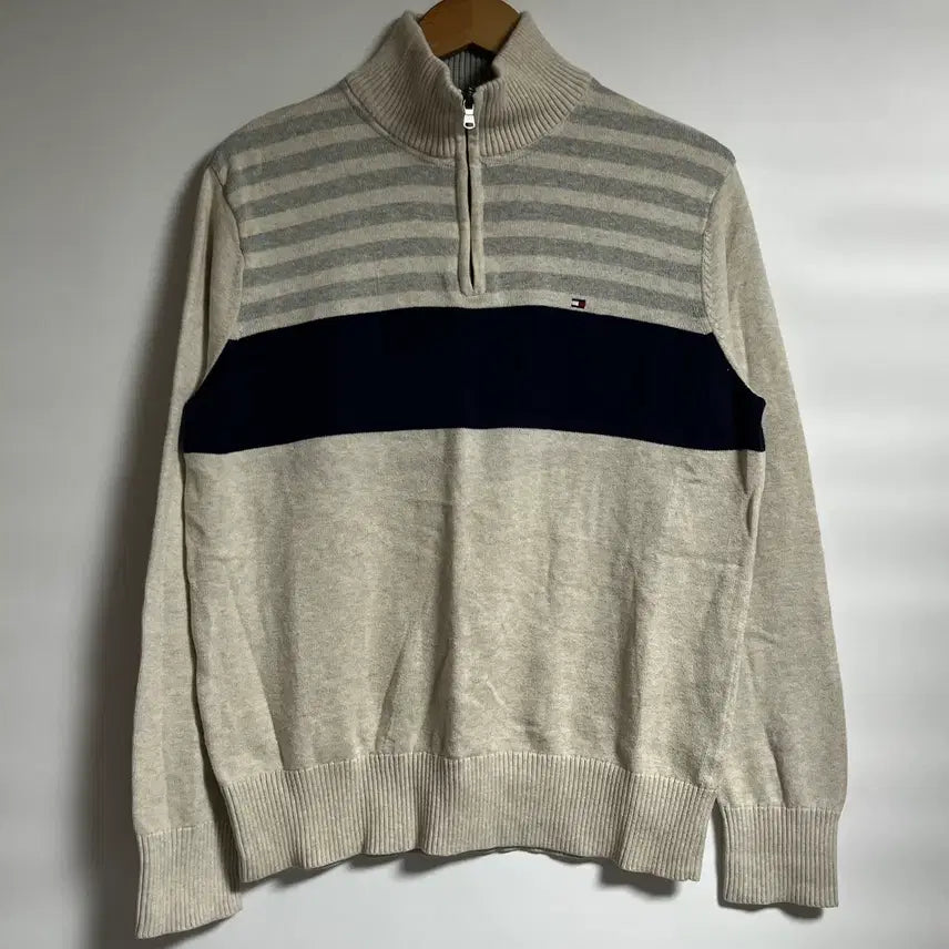 [BUNJANG] Tommy Hilfiger Striped Half-Zip Knit Sweater M / 공용 타미힐피거 스트라이프 반집업 니트 스웨터 M