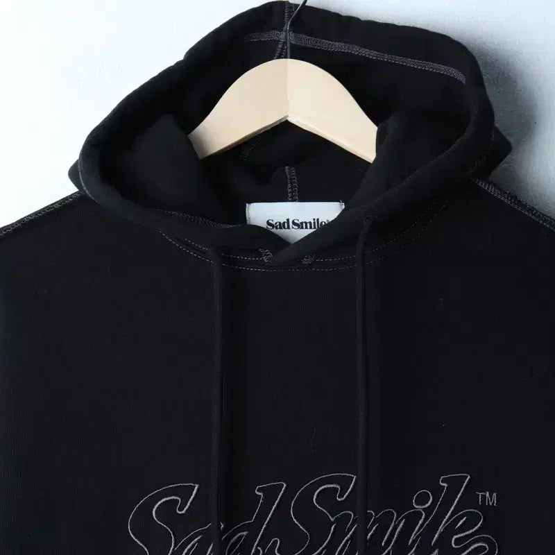 [BUNJANG] Customellow Sad Smile Stitch Hoodie Black T-shirt / (XS-S) 커스텀멜로우 후드티셔츠 새드스마일 스티치 블랙-1786C