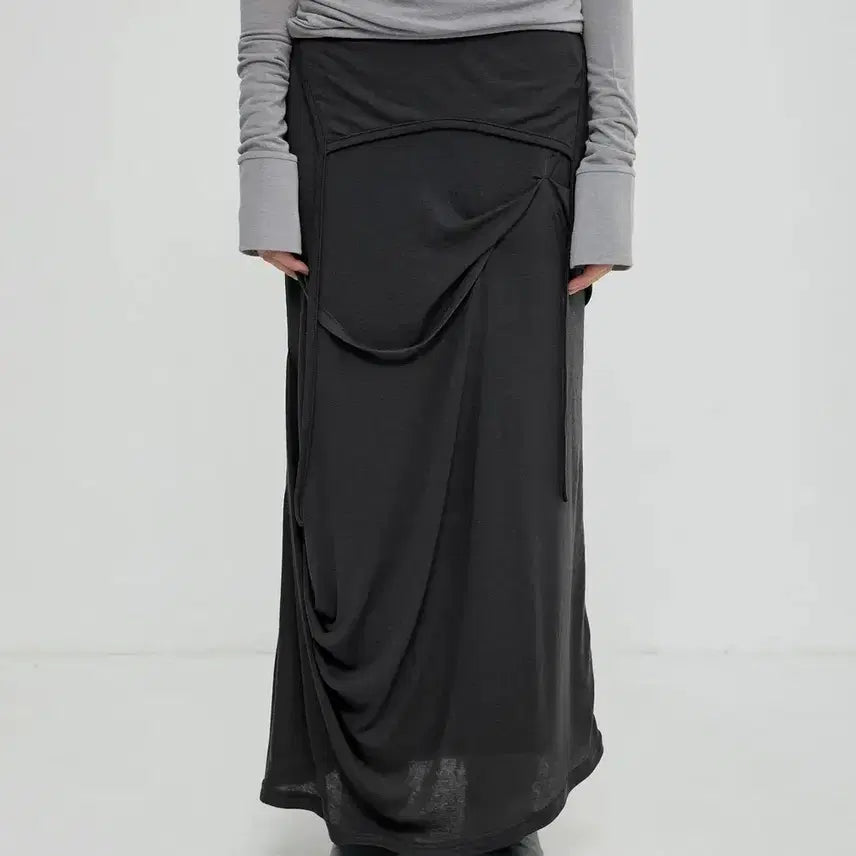 [BUNJANG] Flareup Drape Long Skirt Black / 플레어업 드레이프 롱 스커트 블랙