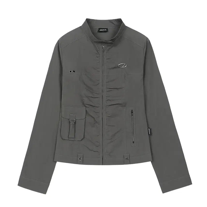 [BUNJANG] ODDSTUDIO Shring Cotton Biker Jacket - Charcoal (Size S) / 시그니처 셔링 코튼 바이커 자켓- CHARCOAL