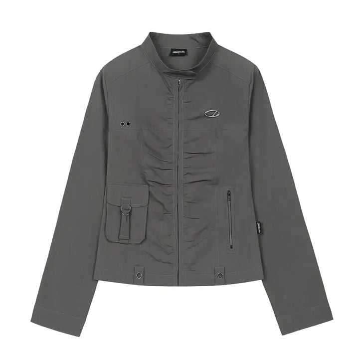 [BUNJANG] ODDSTUDIO Shring Cotton Biker Jacket - Charcoal (Size S) / 시그니처 셔링 코튼 바이커 자켓- CHARCOAL