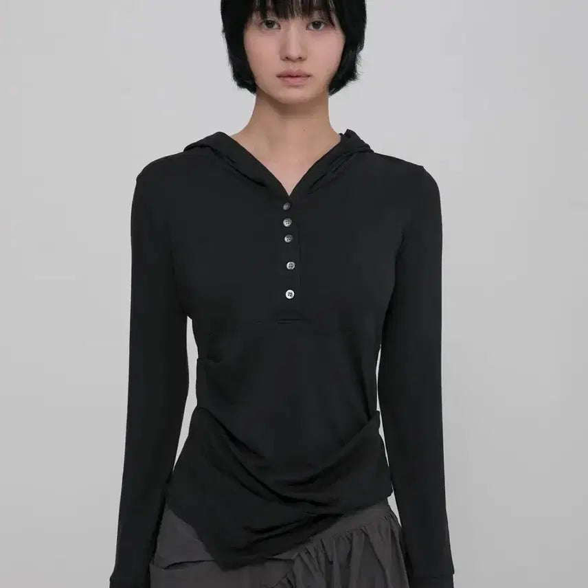 [BUNJANG] Flareup Drape Hoodie Black / 플레어업 드레이프 후디 블랙 1