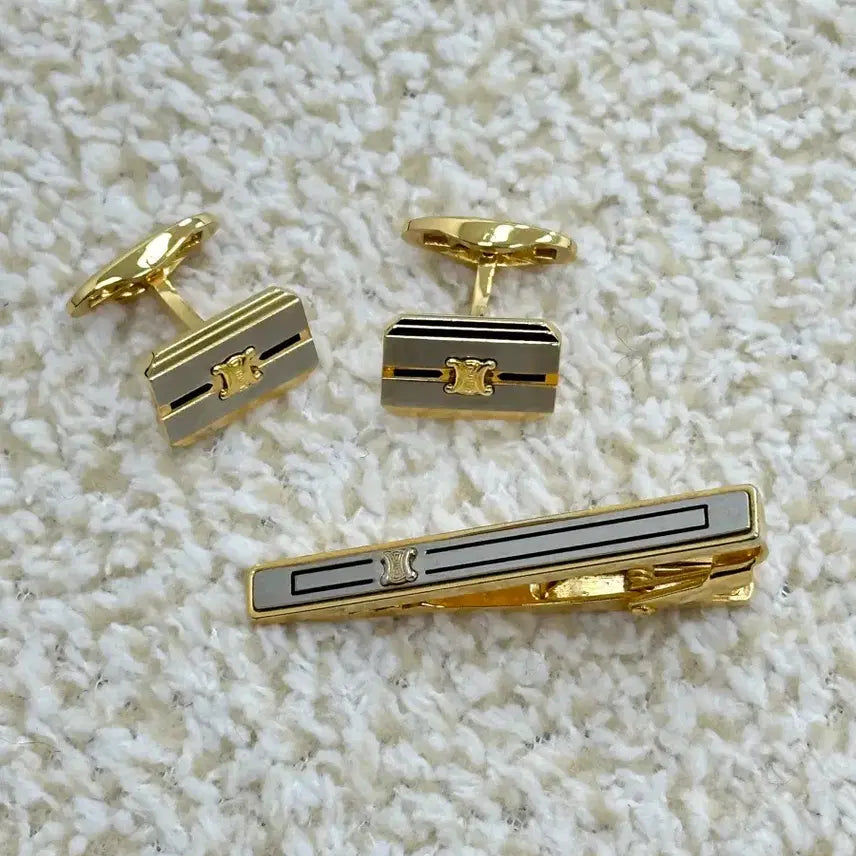 [BUNJANG] Celine Gold Cufflinks and Tie Pin Set / 셀린느 금장 커프스 + 넥타이핀 세트