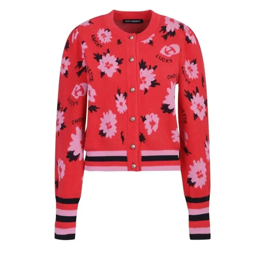 [BUNJANG] Lucky Chouette Floral Pattern Cardigan Red / 럭키슈에뜨 플라워 패턴 가디건 레드
