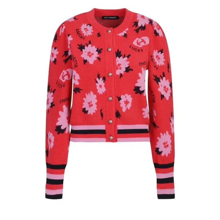 [BUNJANG] Lucky Chouette Floral Pattern Cardigan Red / 럭키슈에뜨 플라워 패턴 가디건 레드