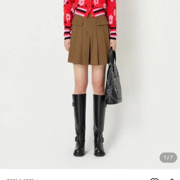 [BUNJANG] Lucky Chouette Floral Pattern Cardigan Red / 럭키슈에뜨 플라워 패턴 가디건 레드