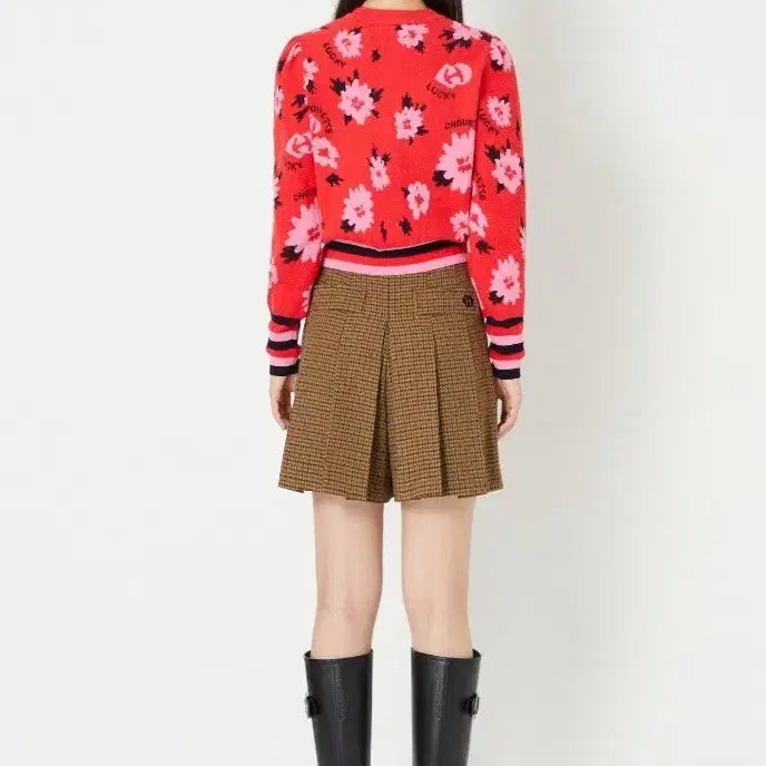 [BUNJANG] Lucky Chouette Floral Pattern Cardigan Red / 럭키슈에뜨 플라워 패턴 가디건 레드