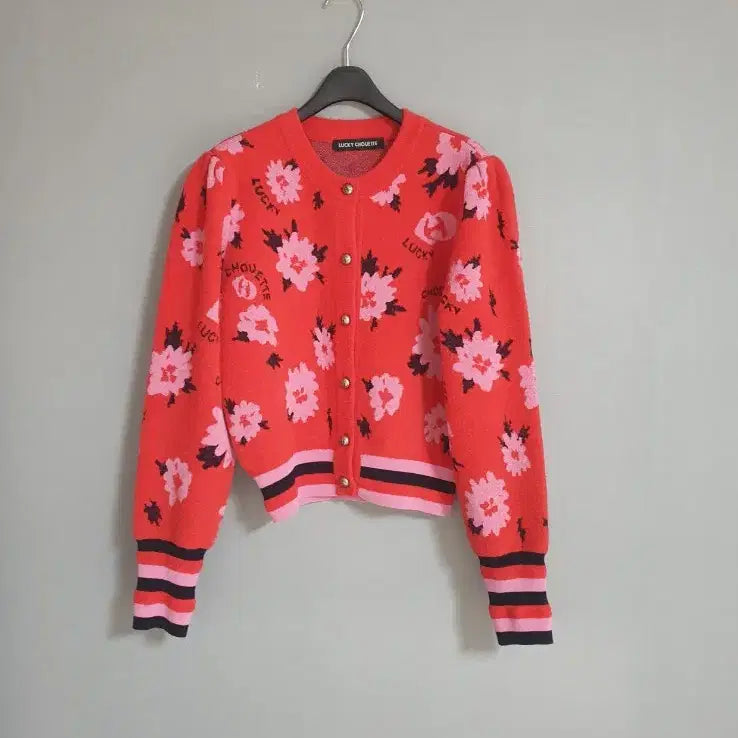 [BUNJANG] Lucky Chouette Floral Pattern Cardigan Red / 럭키슈에뜨 플라워 패턴 가디건 레드