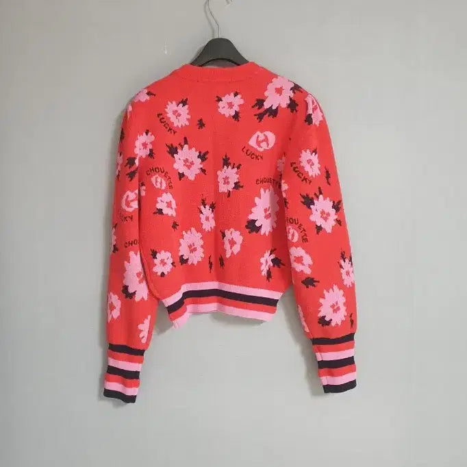 [BUNJANG] Lucky Chouette Floral Pattern Cardigan Red / 럭키슈에뜨 플라워 패턴 가디건 레드