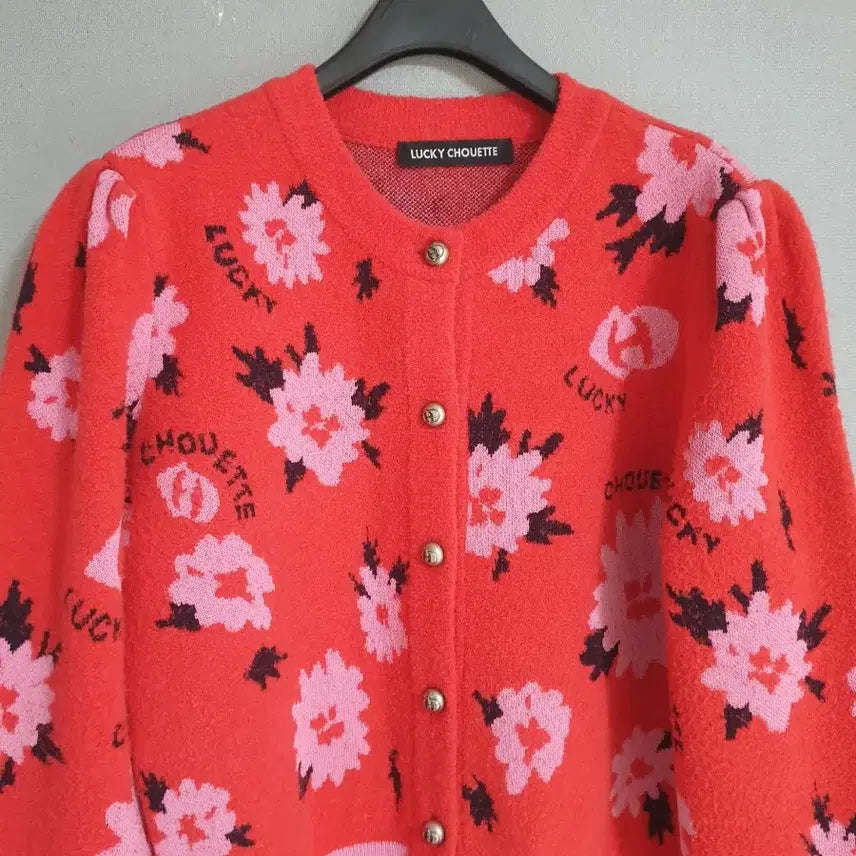 [BUNJANG] Lucky Chouette Floral Pattern Cardigan Red / 럭키슈에뜨 플라워 패턴 가디건 레드
