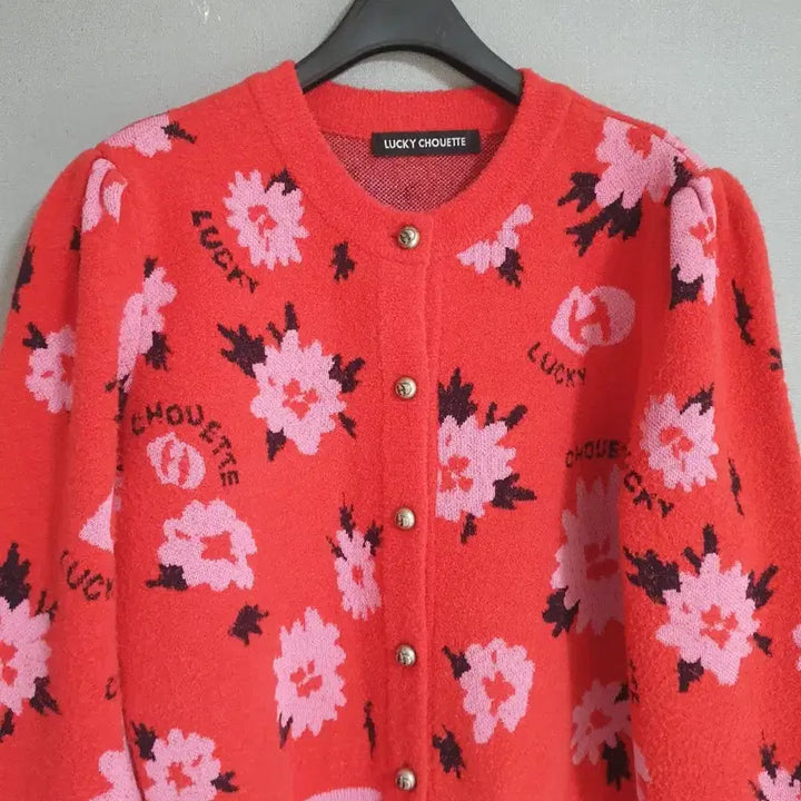 [BUNJANG] Lucky Chouette Floral Pattern Cardigan Red / 럭키슈에뜨 플라워 패턴 가디건 레드