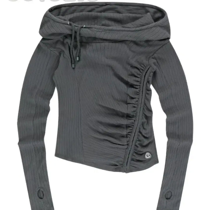 [BUNJANG] Koiceyo Shirring Hood Charcoal Hoodie / 코이세이오 셔링 후드 챠콜