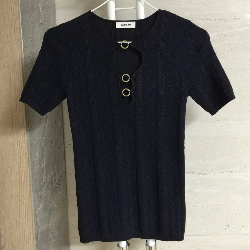 [BUNJANG] Sandro Glitter Cutout Short Sleeve Knit Top / SANDRO 산드로 24fw 신상 글리터 반팔 니트 1