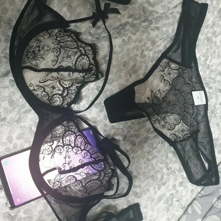 [BUNJANG] Black Lace Bra Set M Size / 블랙 레이스 브라 세트 M 사이즈