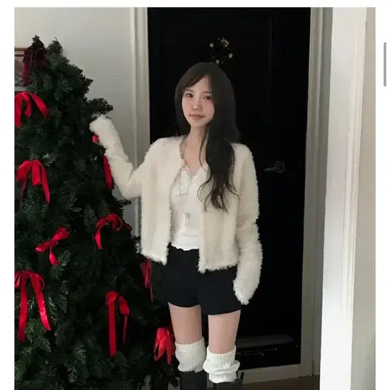 [BUNJANG] Cream Sugar Pporing Boucle Cardigan / 크림슈가 뽀링 뽀글이가디건