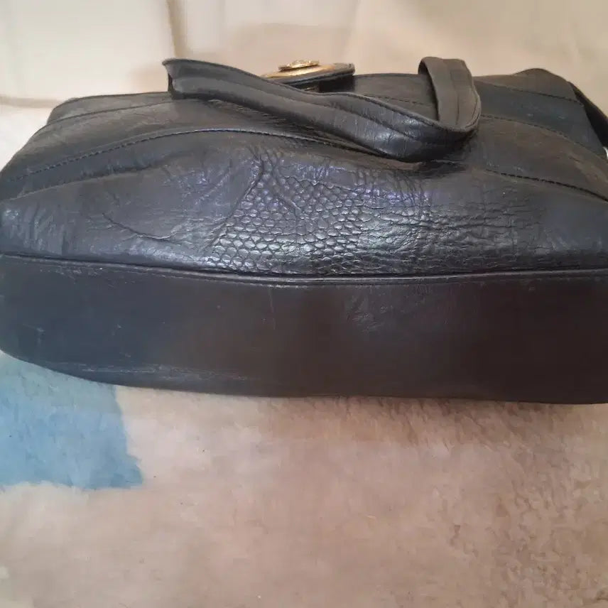 [BUNJANG] Black Leather Tote Bag Shoulder Bag / 블랙 가죽레더 토트백 숄더백