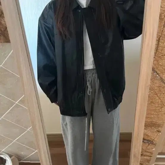 [BUNJANG] 8 Seconds The Green Lab Black Leather Oversized Jacket / 새상품) 에잇세컨즈 레더자켓