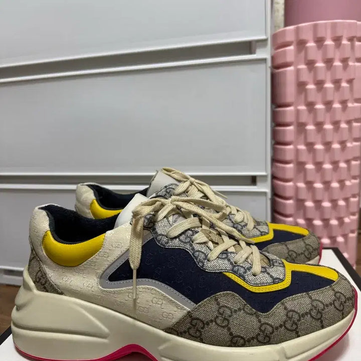 [BUNJANG] Gucci Rhyton GG Sneakers Beige/Ebony/Blue UK 8 / 구찌 라이톤 GG 스니커즈 풀박스