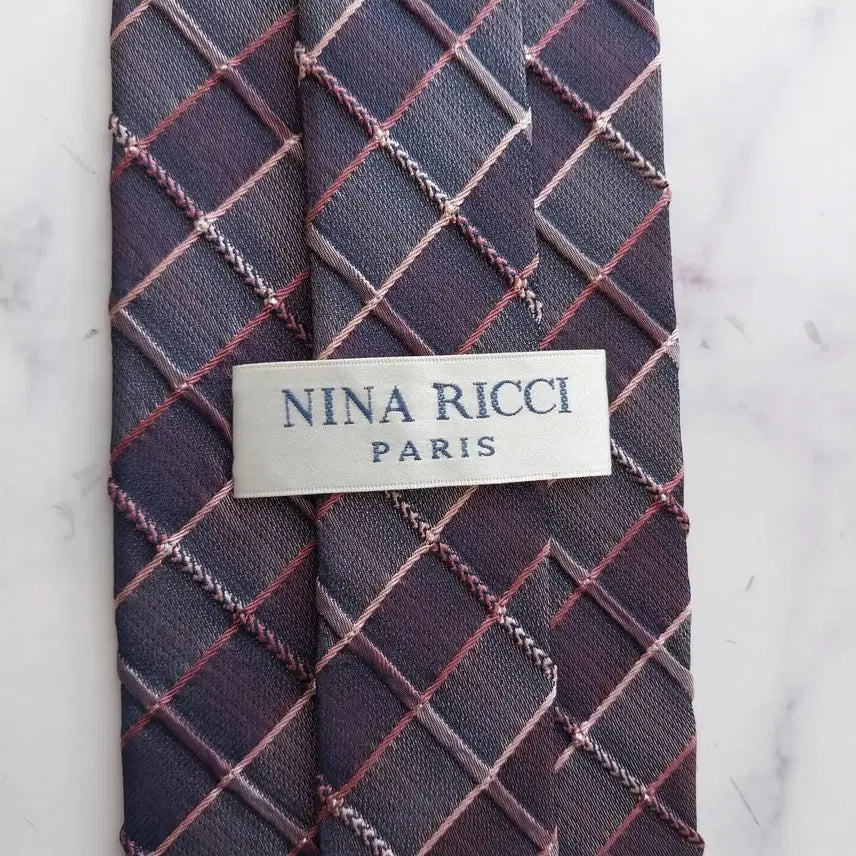 [BUNJANG] Nina Ricci Silk Purple Windowpane Check Tie / 니나리치 실크 퍼플 체크 넥타이 9.5cm A+등급 K2212