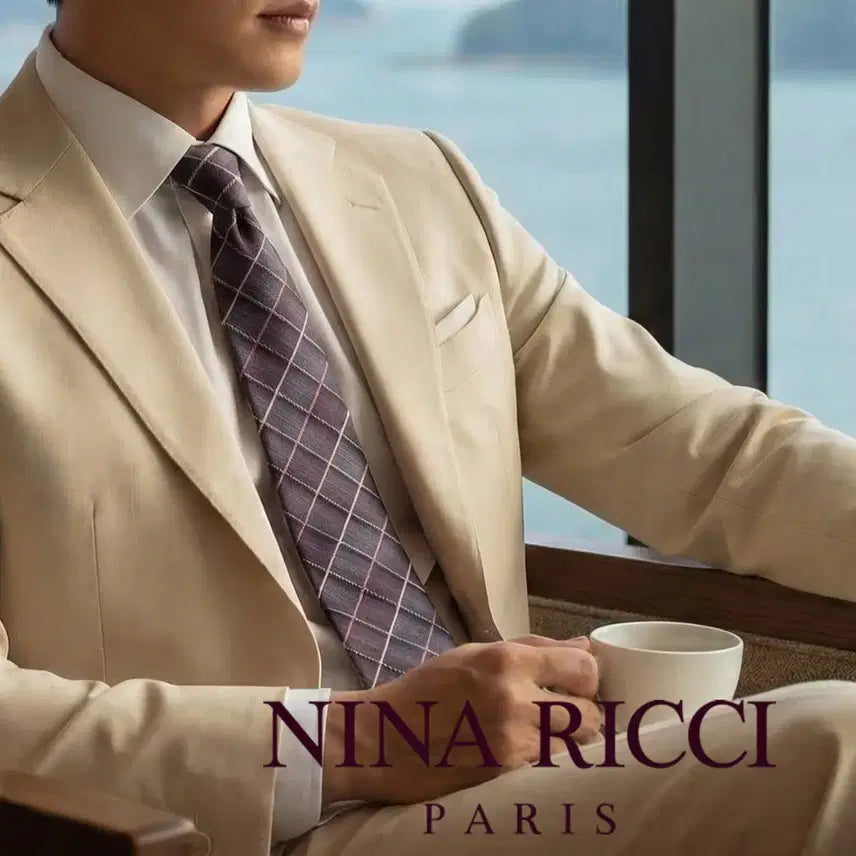 [BUNJANG] Nina Ricci Silk Purple Windowpane Check Tie / 니나리치 실크 퍼플 체크 넥타이 9.5cm A+등급 K2212