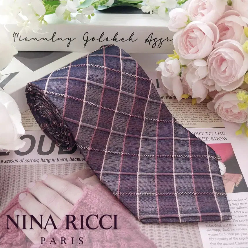 [BUNJANG] Nina Ricci Silk Purple Windowpane Check Tie / 니나리치 실크 퍼플 체크 넥타이 9.5cm A+등급 K2212