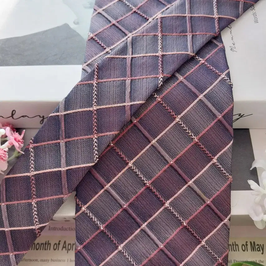 [BUNJANG] Nina Ricci Silk Purple Windowpane Check Tie / 니나리치 실크 퍼플 체크 넥타이 9.5cm A+등급 K2212